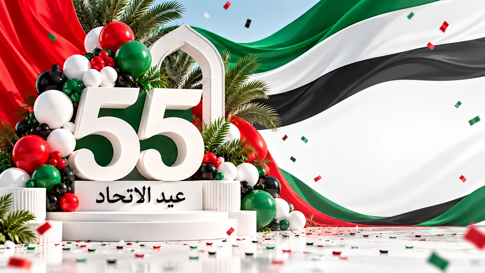 تصميم احتفالي لعيد الاتحاد بألوان علم الإمارات